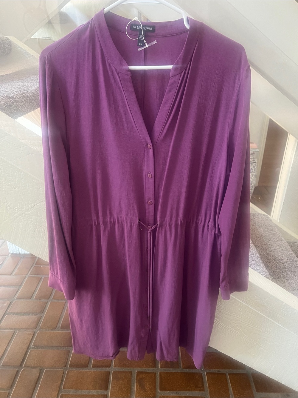 Eileen Fisher NWOT Plum Button-Front Long-Sleeve Dress